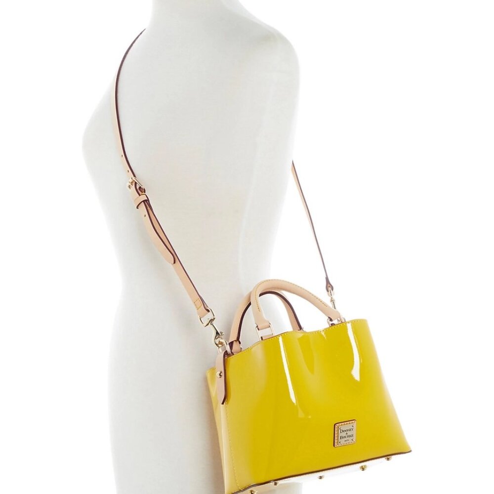 Dooney & Bourke Mini Barlow Tote With Crossbody Strap Patent Leather Yellow‎ NEW - Picture 4 of 10